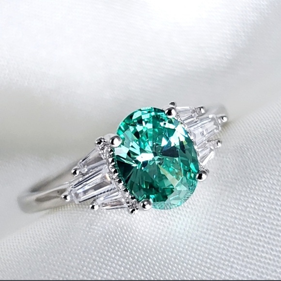 NEW Solid Sterling Silver Lab Mint Sapphire Ring - Picture 8 of 14